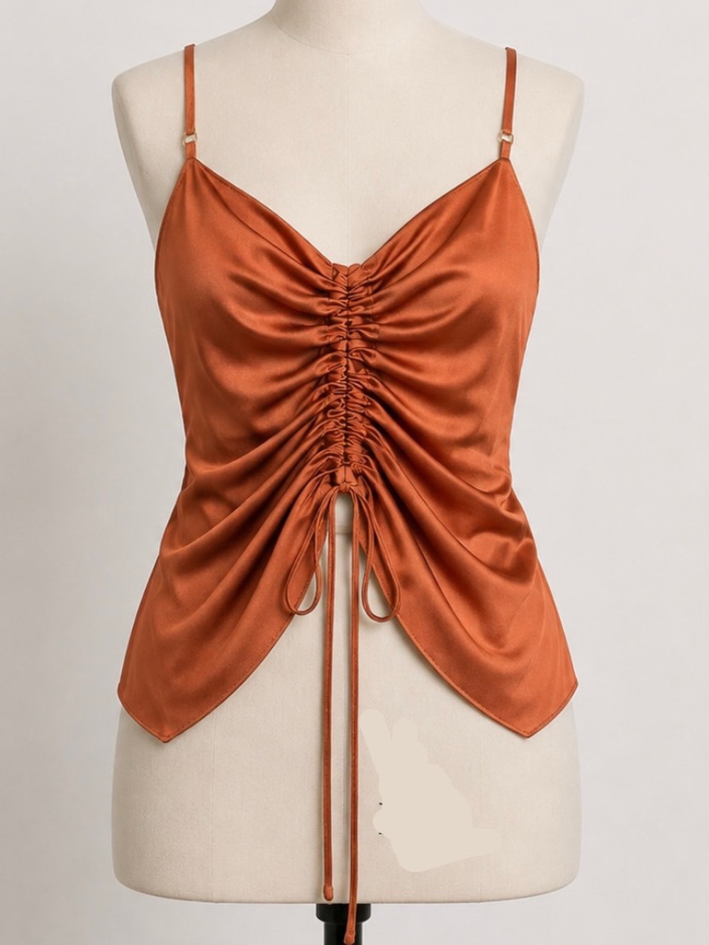 Boohoo PETITE SATIN RUCHED FRONT CAMISOLE Orange Cami Sz. US 4/S
